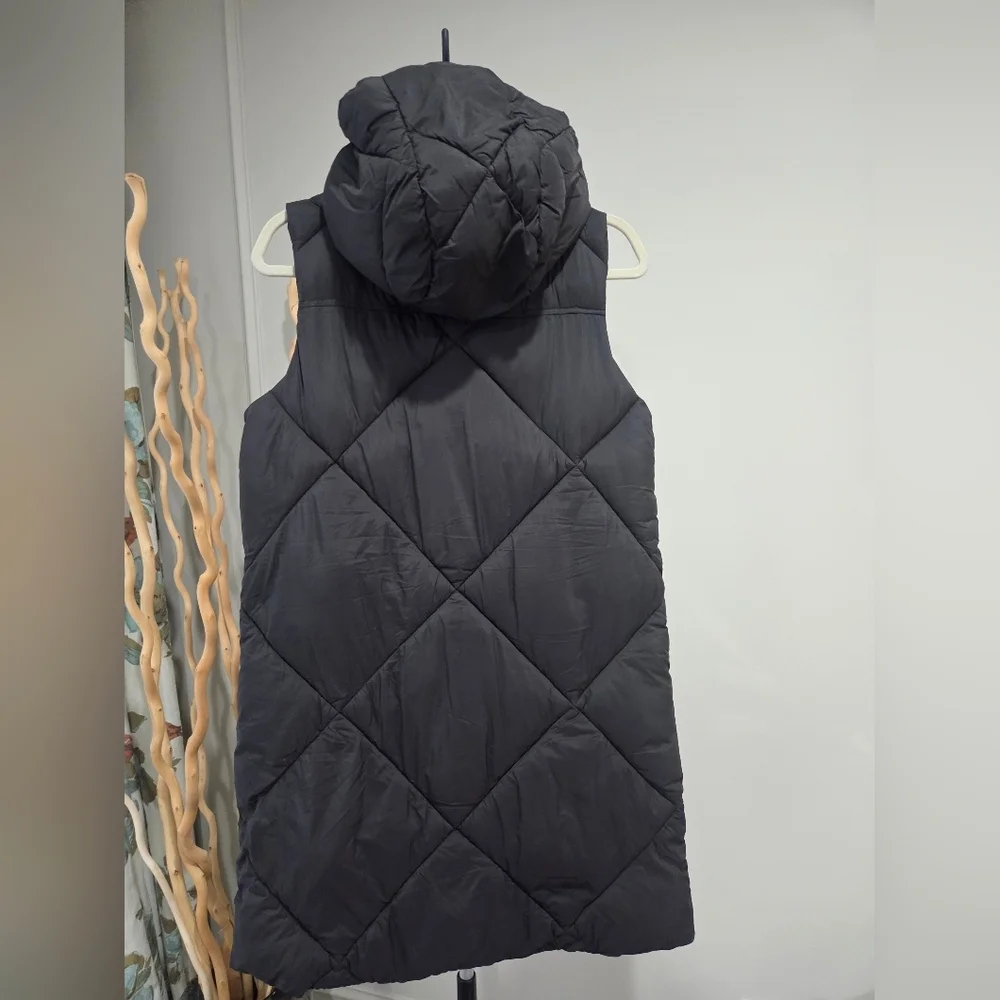 NWT Sam Edelman Women's Black Hooded Quilted Long Puffer Vest Sz.XXS